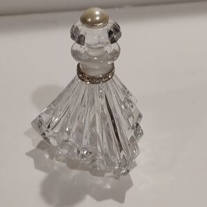 Rare vtg exquisite Czech perfume bottle faux pearl+rhinestones with stopper MCM